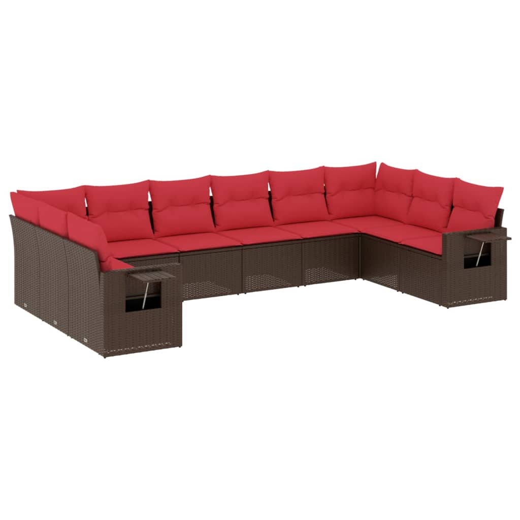 havesofasæt med 10 hynder brun polyrattan