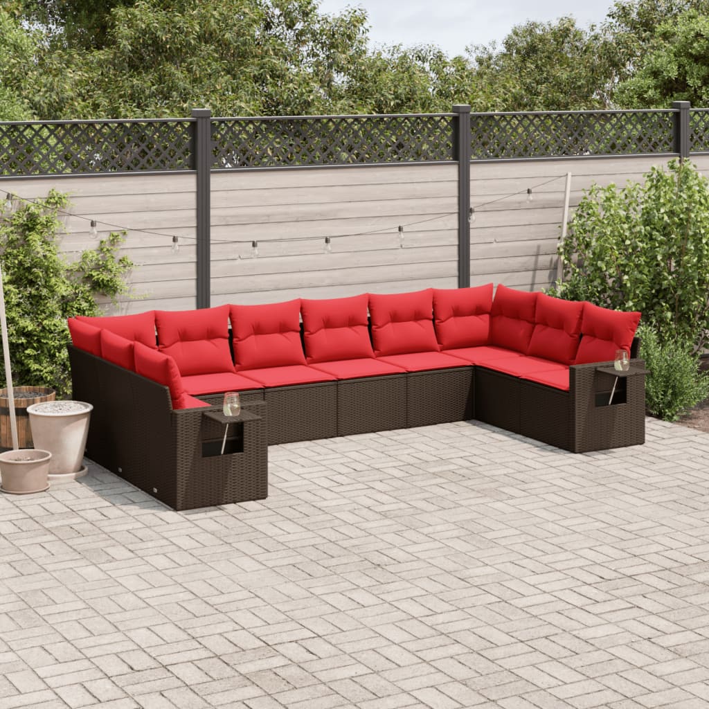 havesofasæt med 10 hynder brun polyrattan