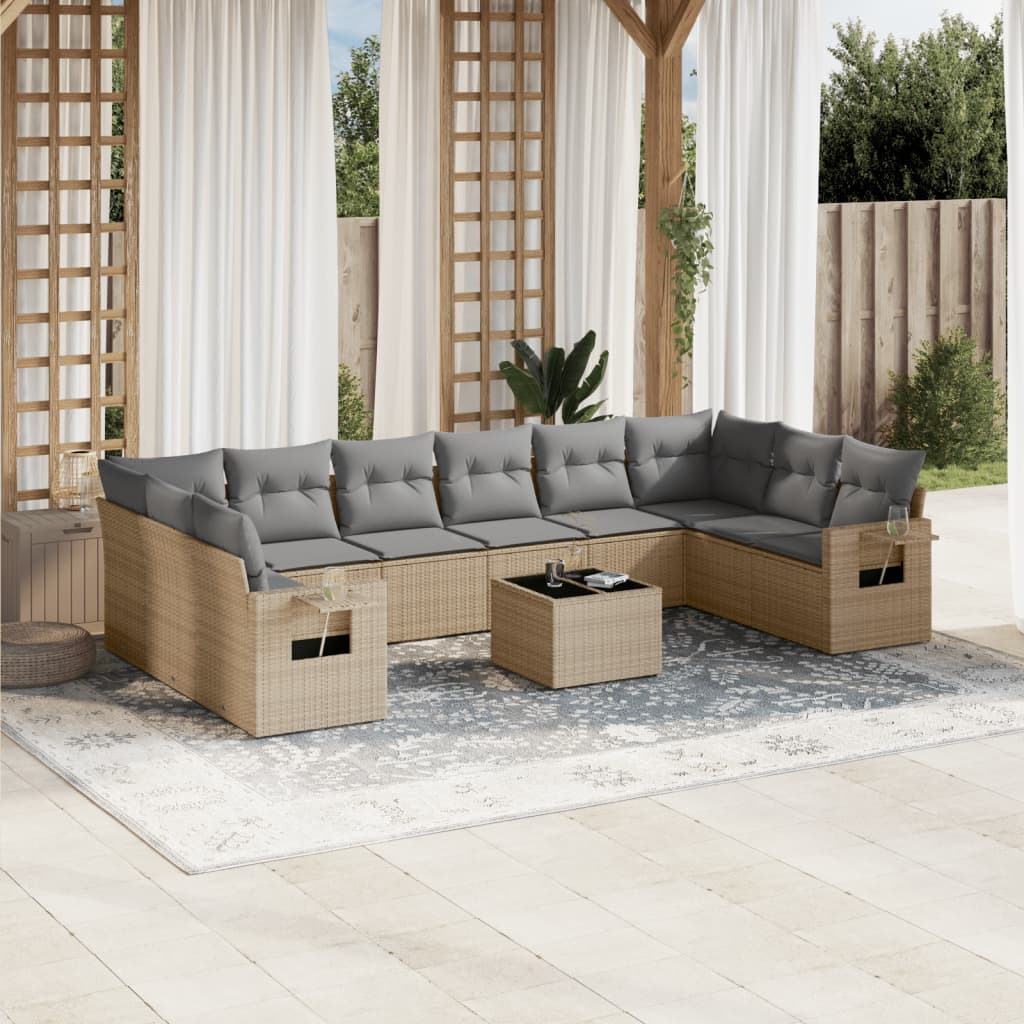 sofasæt til haven 11 dele med hynder polyrattan beige