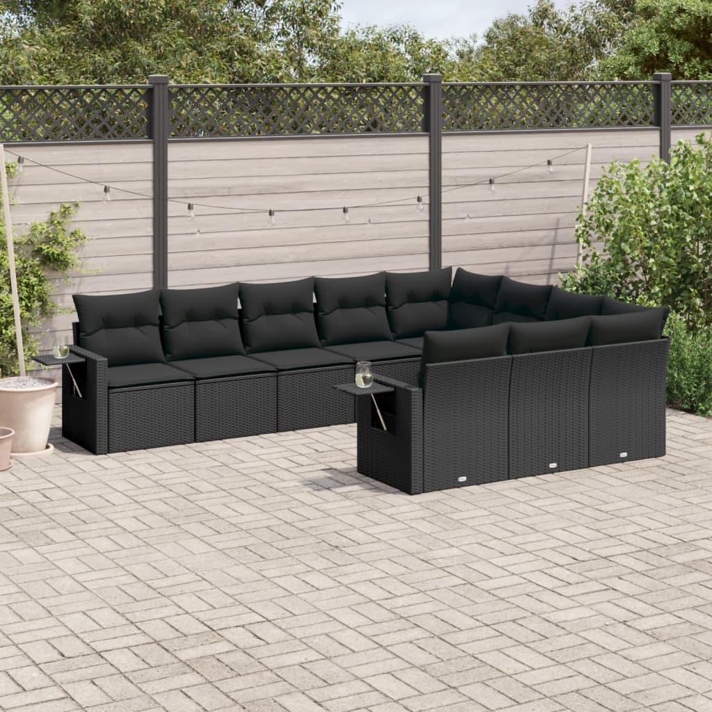sofasæt til haven 10 dele med hynder polyrattan sort