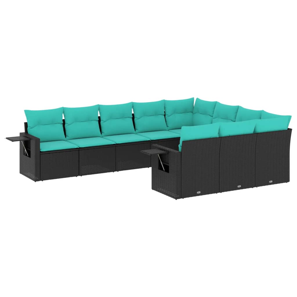havesofasæt med 10 hynder sort polyrattan