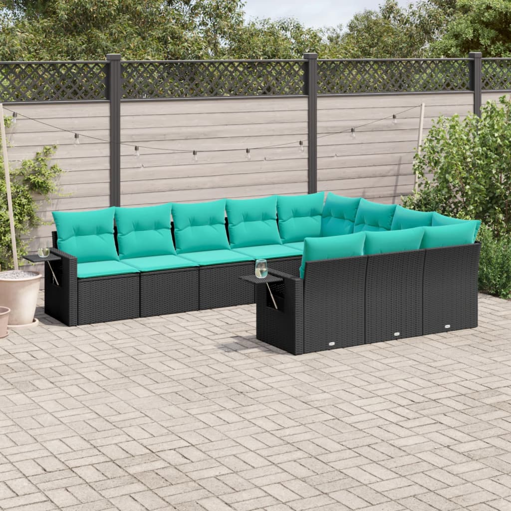 havesofasæt med 10 hynder sort polyrattan