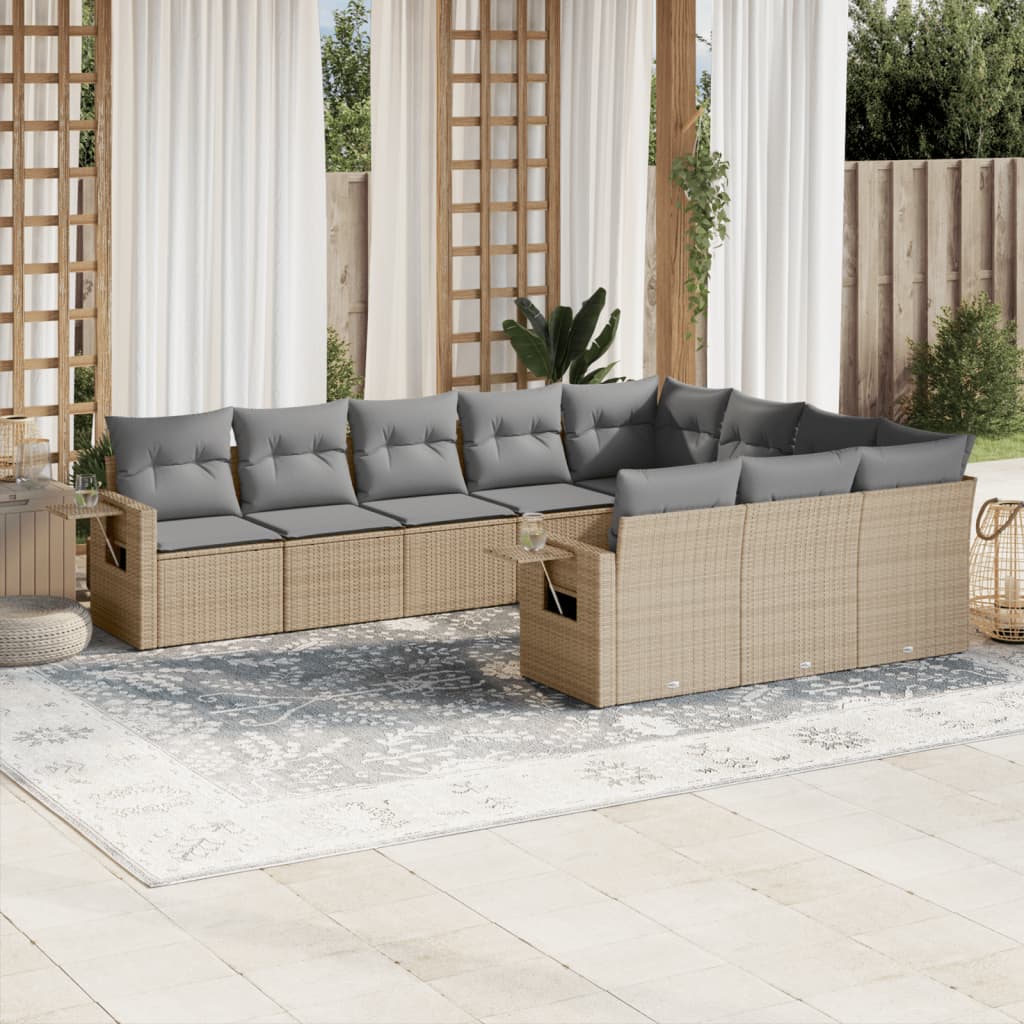 sofasæt til haven 10 dele med hynder polyrattan beige