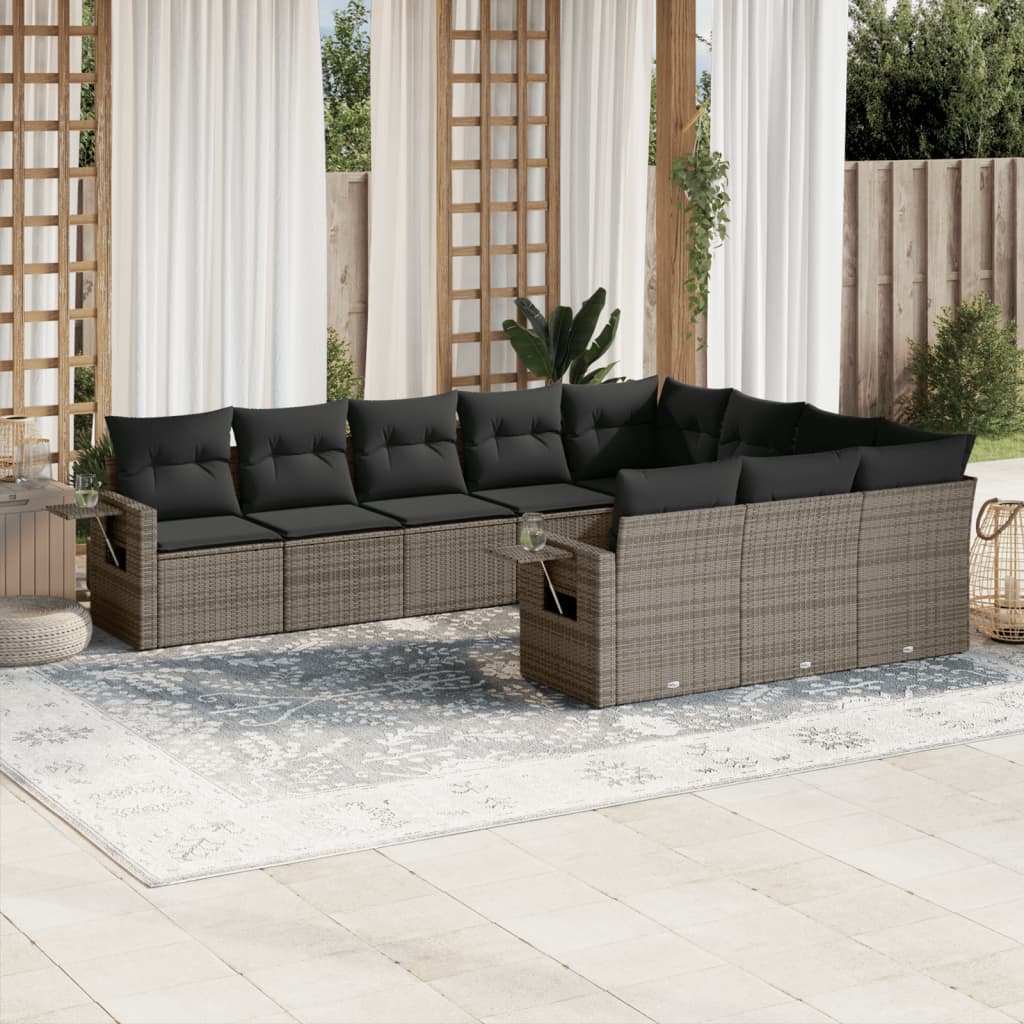 sofasæt til haven 10 dele med hynder polyrattan grå