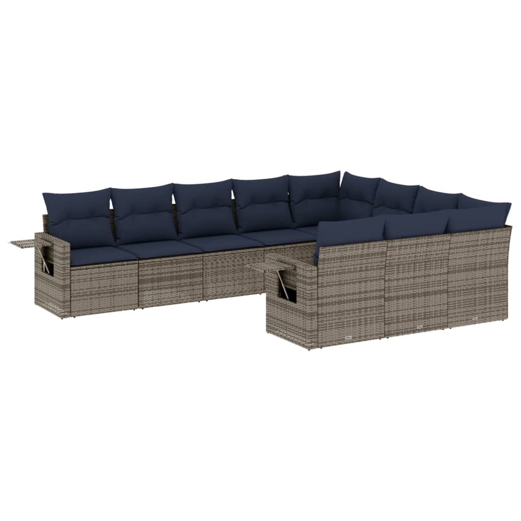 havesofasæt med 10 dele og hynder grå polyrattan