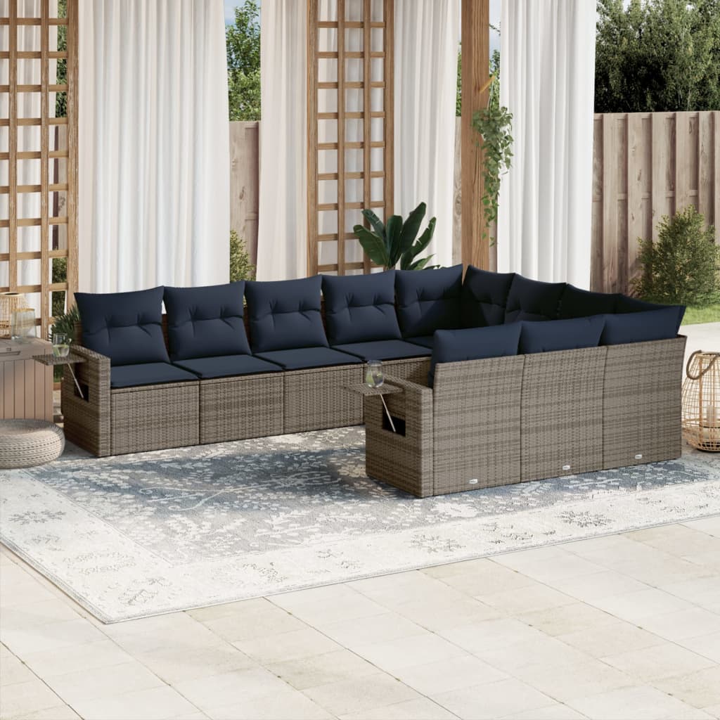 havesofasæt med 10 dele og hynder grå polyrattan