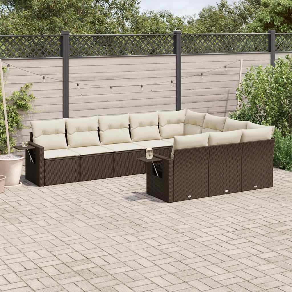 sofasæt til haven 10 dele med hynder polyrattan brun