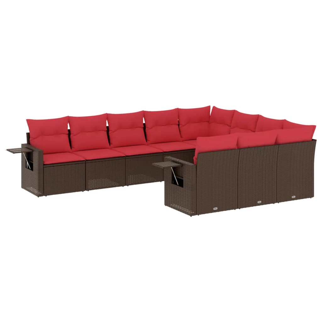 havesofasæt med 10 hynder brun polyrattan