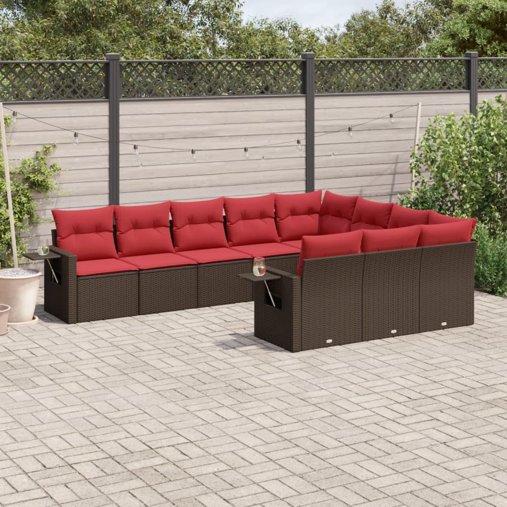 havesofasæt med 10 hynder brun polyrattan