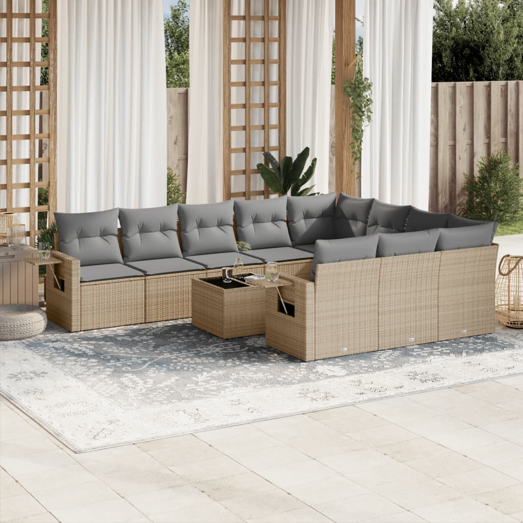 sofasæt til haven 11 dele med hynder polyrattan beige