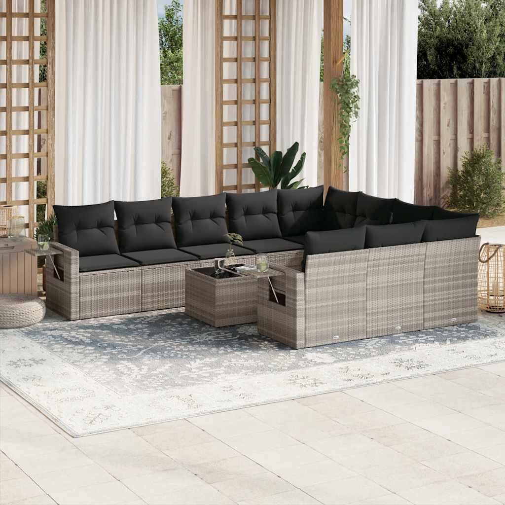 loungesæt til haven 11 dele med hynder polyrattan grå