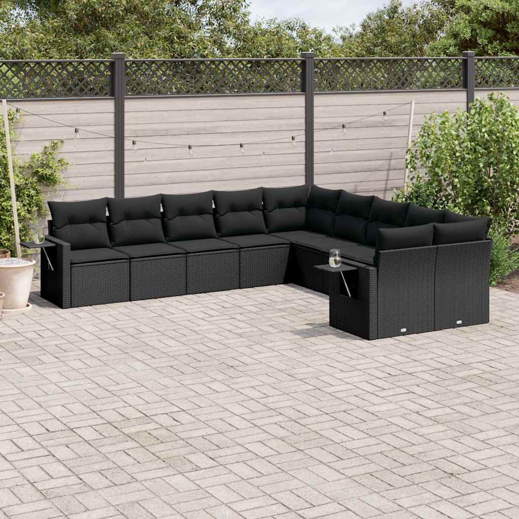 sofasæt til haven 10 dele med hynder polyrattan sort