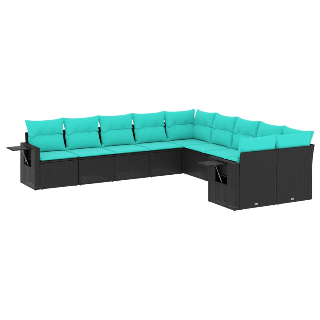 havesofasæt med 10 hynder sort polyrattan