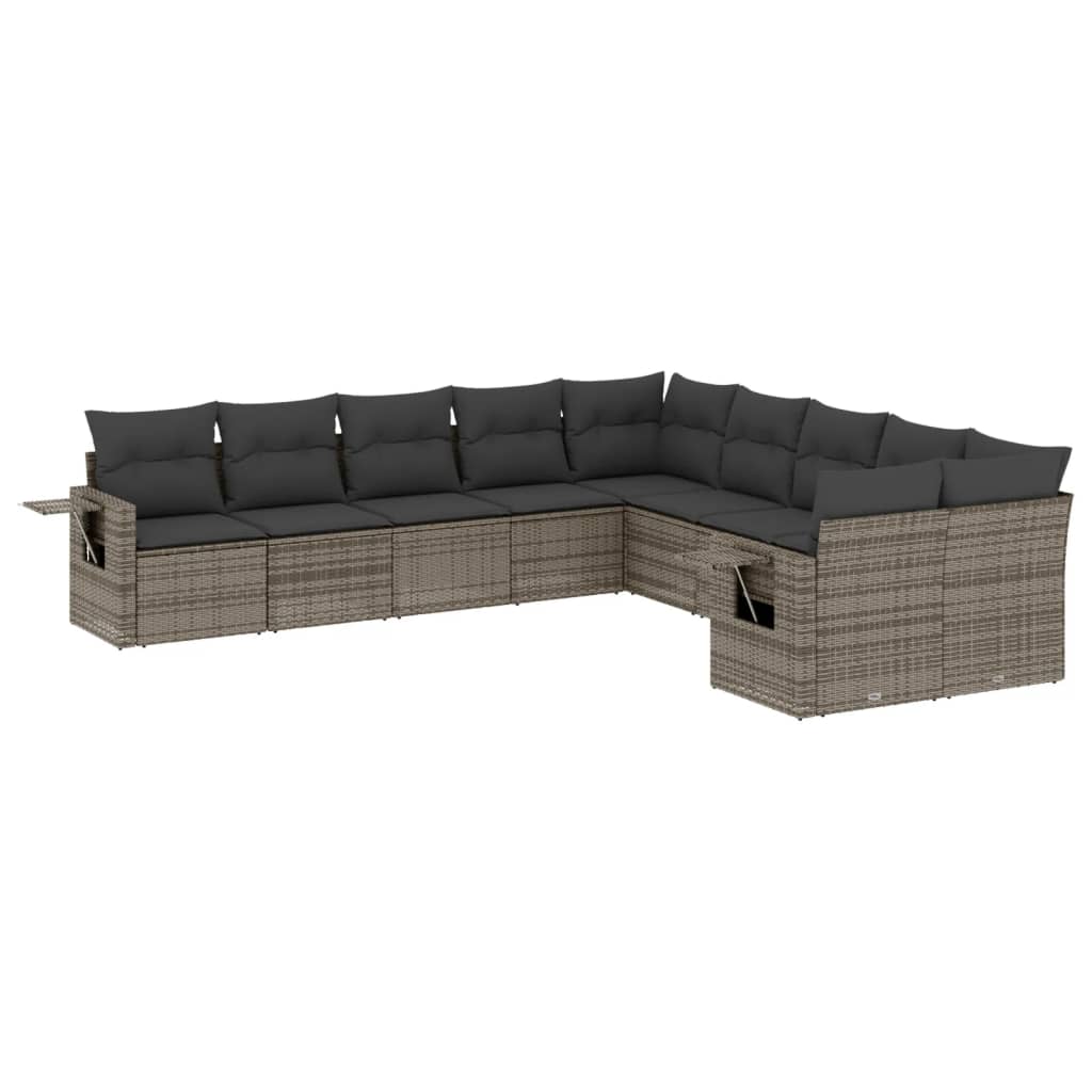 sofasæt til haven 10 dele med hynder polyrattan grå