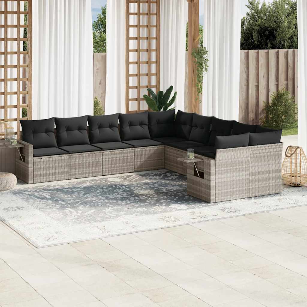 sofasæt til haven 10 dele med hynder polyrattan lysegrå