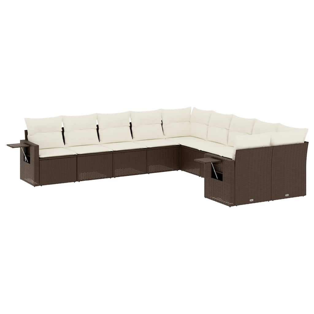 sofasæt til haven 10 dele med hynder polyrattan brun