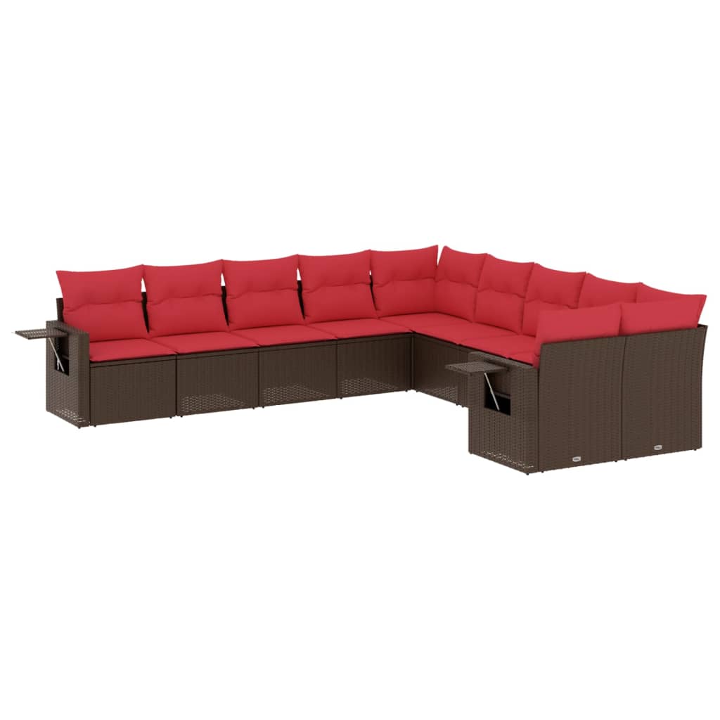havesofasæt med 10 hynder brun polyrattan