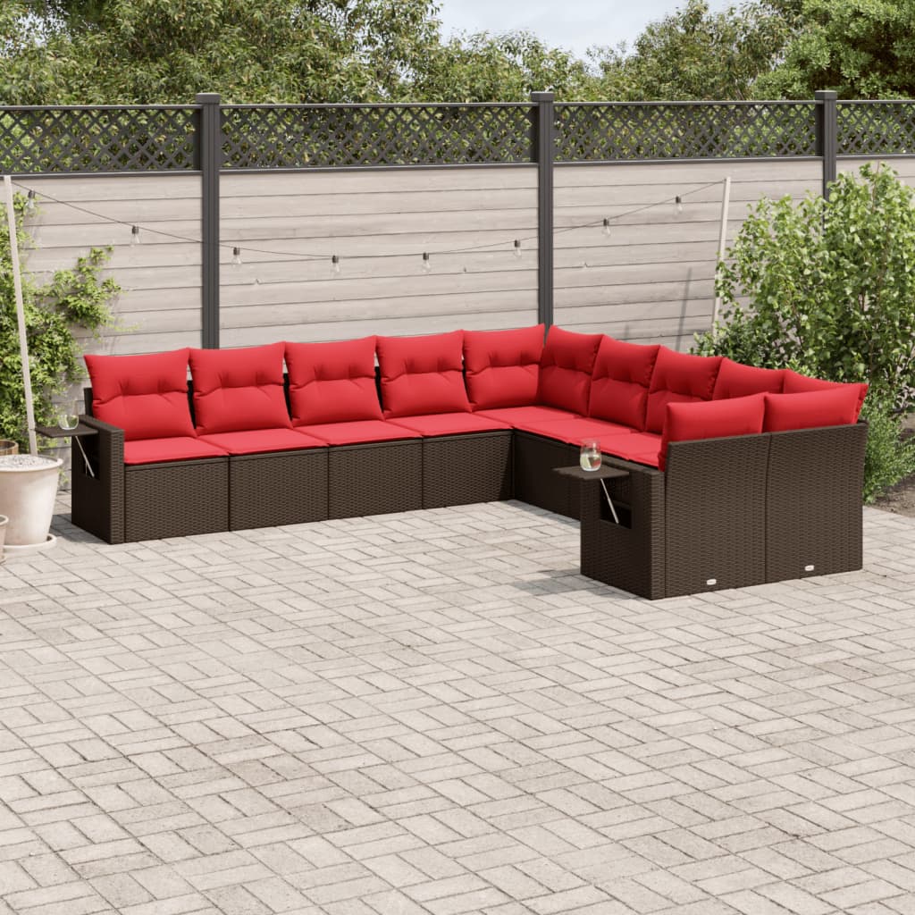 havesofasæt med 10 hynder brun polyrattan