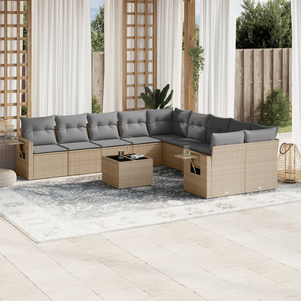 sofasæt til haven 11 dele med hynder polyrattan beige