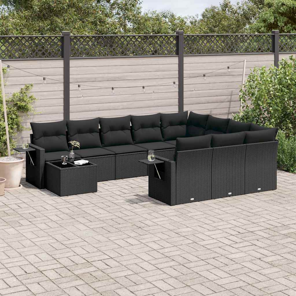 sofasæt til haven 11 dele med hynder polyrattan sort