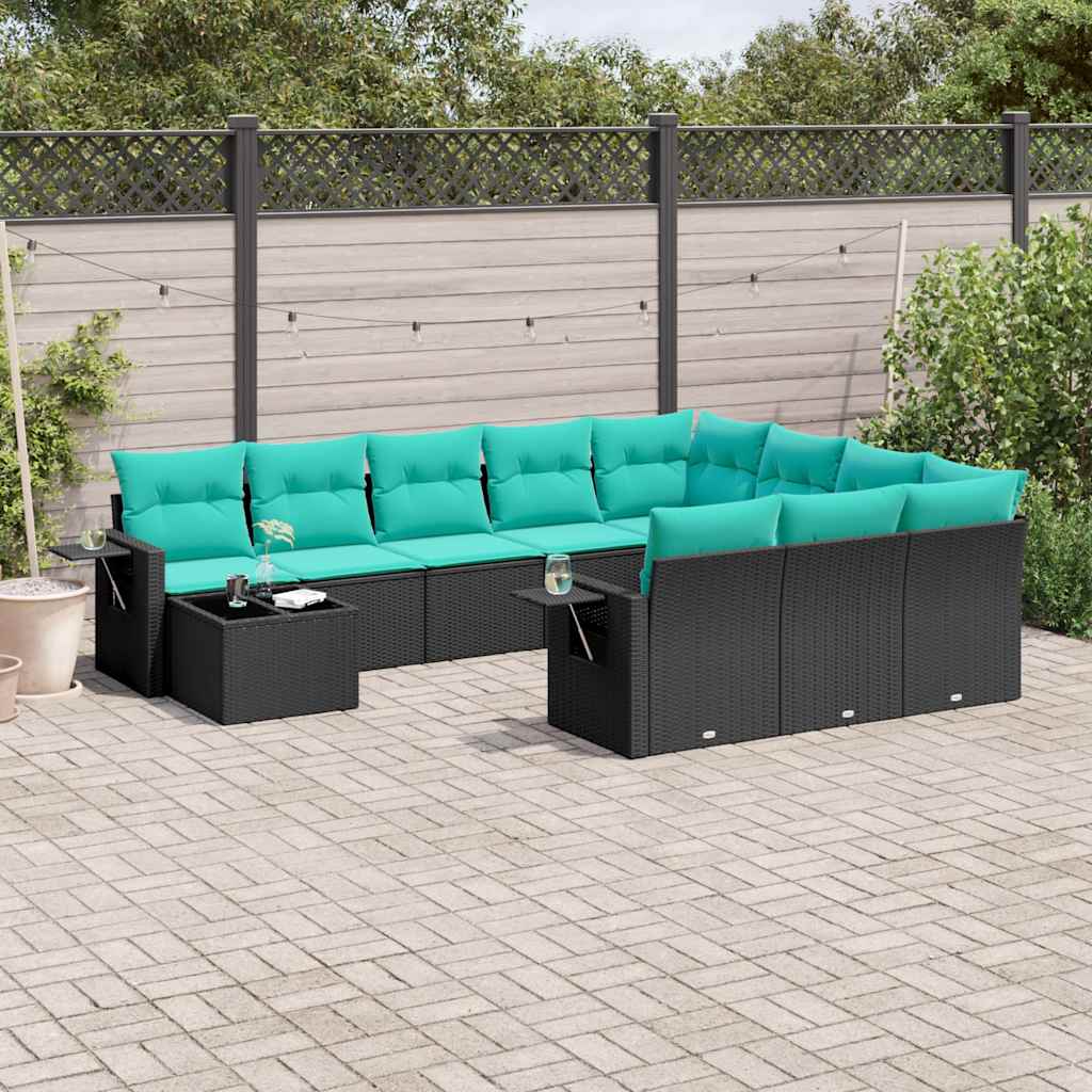 11-delt havesofasæt med hynder sort polyrattan
