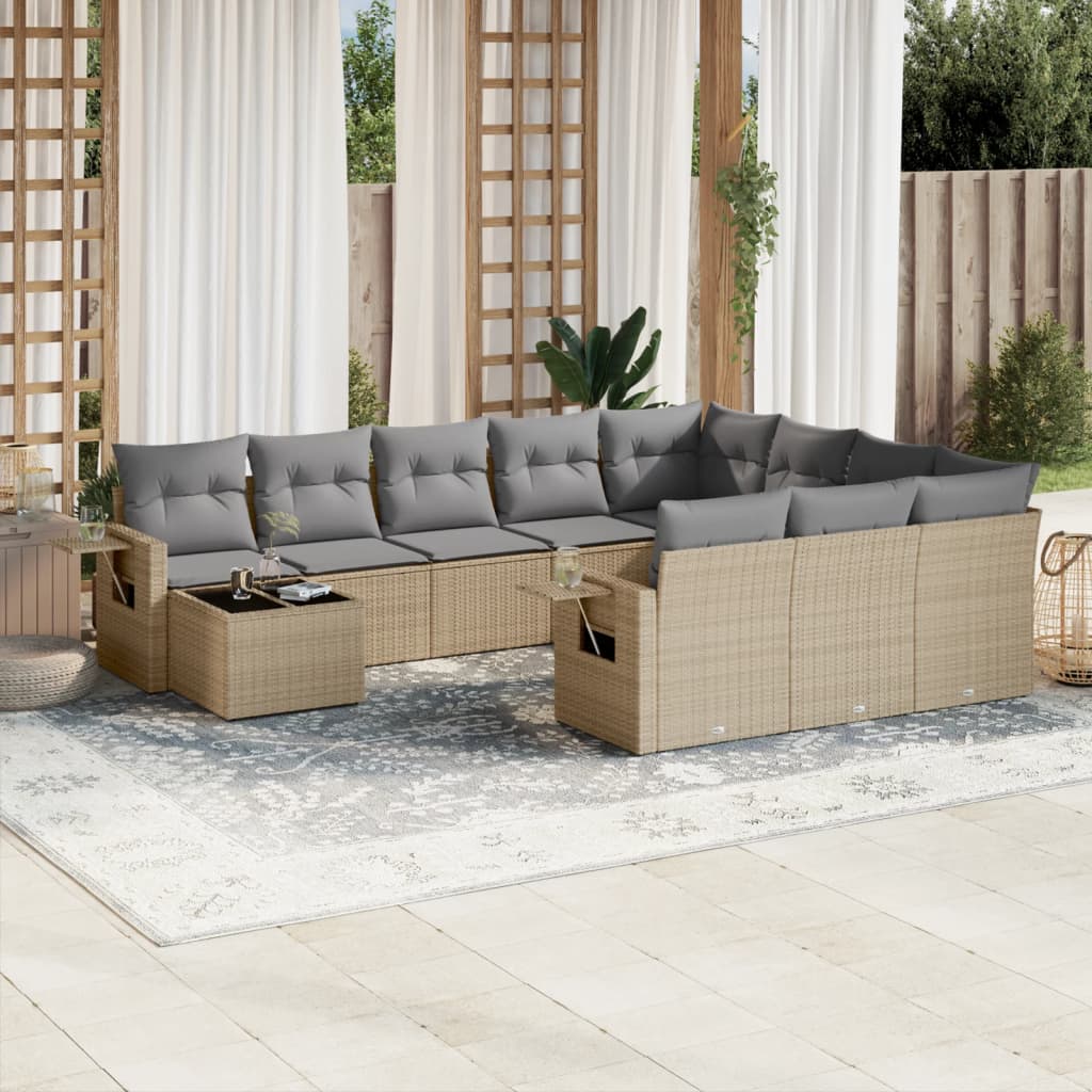 sofasæt til haven 11 dele med hynder polyrattan beige