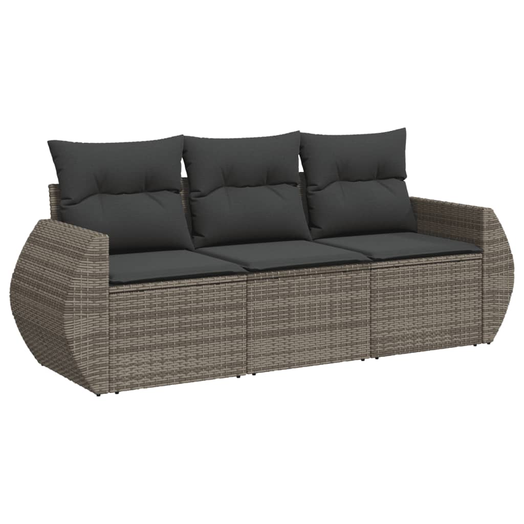havesofasæt 3 dele med hynder polyrattan grå
