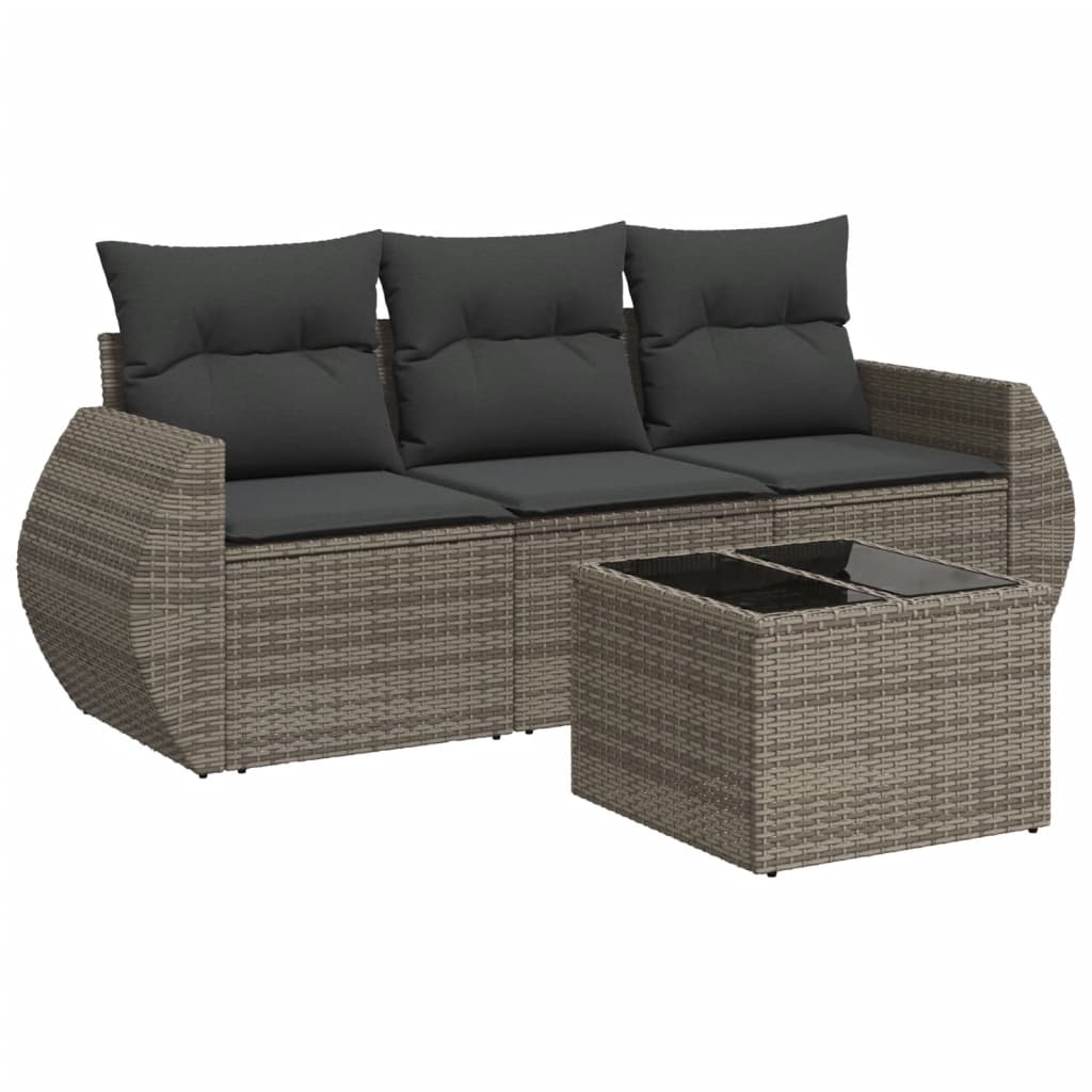 sofasæt til haven 4 dele med hynder polyrattan grå