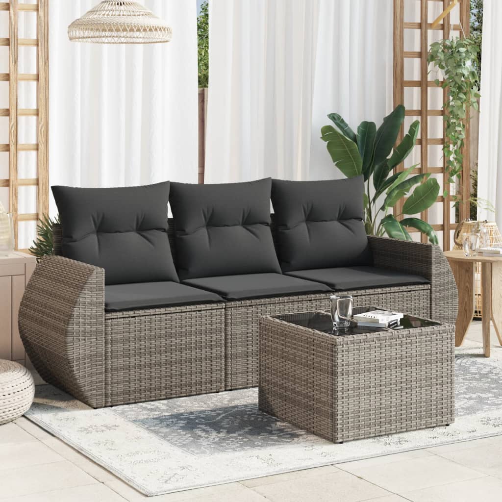 sofasæt til haven 4 dele med hynder polyrattan grå