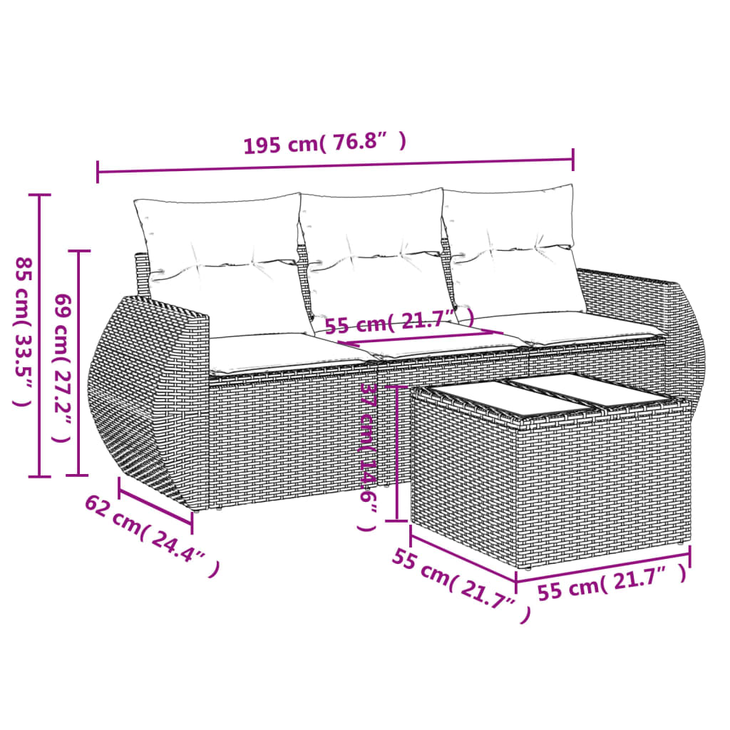 sofasæt til haven 4 dele med hynder polyrattan brun