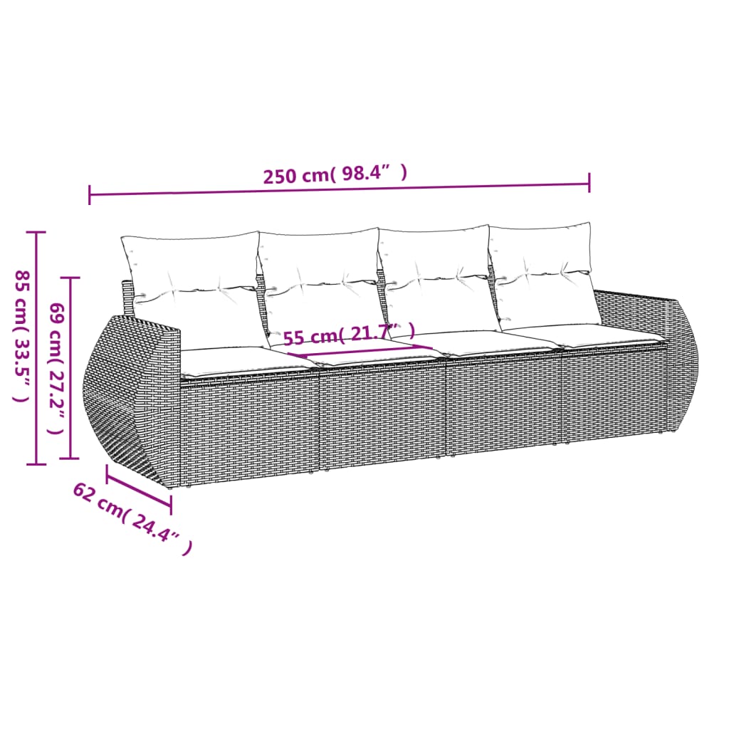 sofasæt til haven 4 dele med hynder polyrattan lysegrå