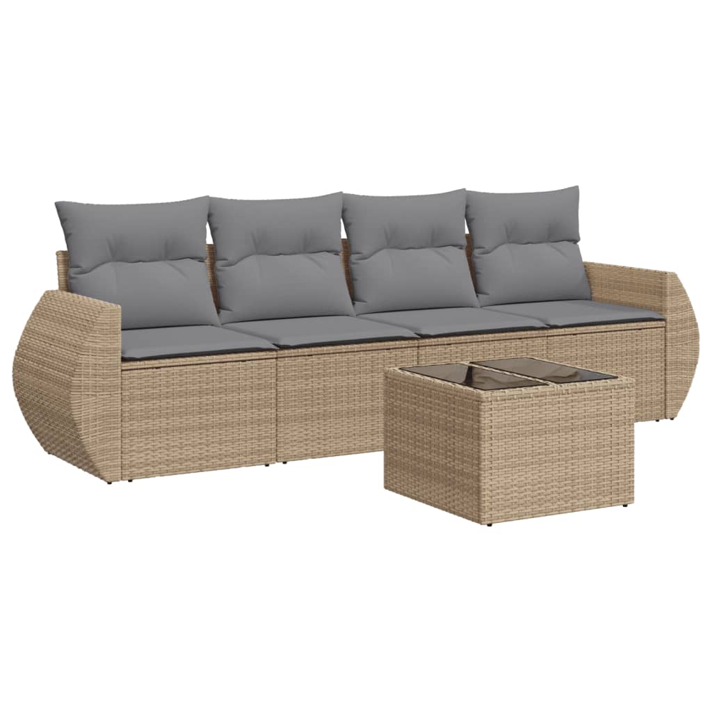 sofasæt til haven 5 dele med hynder polyrattan beige