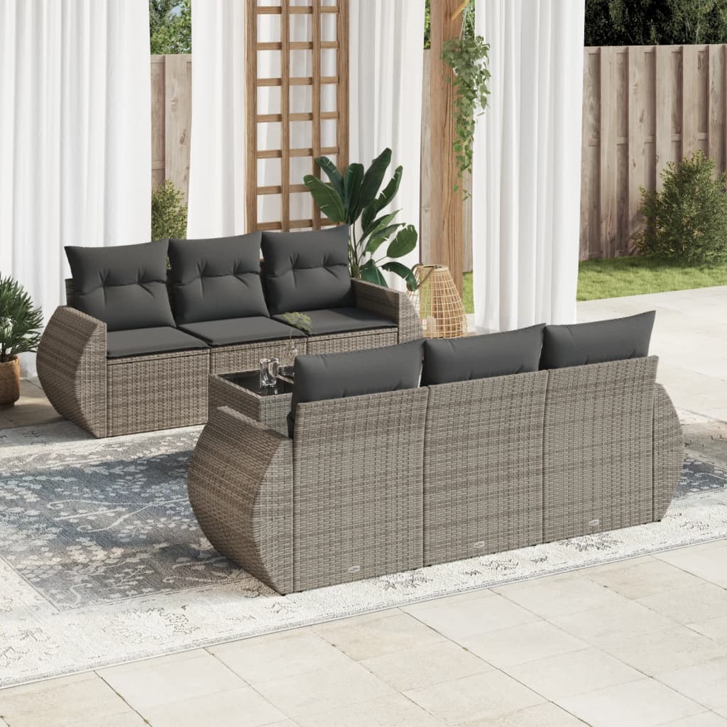 sofaesæt til haven 7 dele med hynder polyrattan grå
