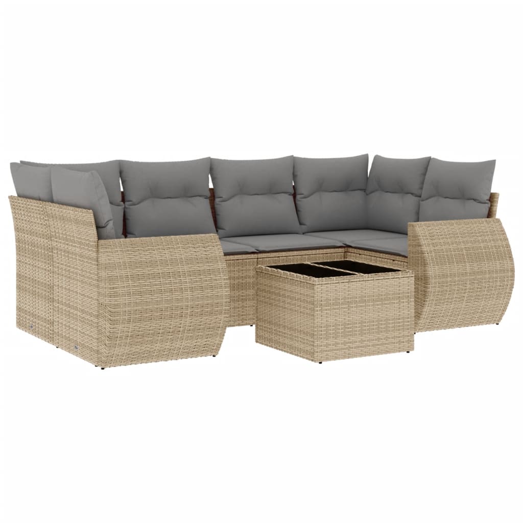 sofasæt til haven 7 dele med hynder polyrattan beige