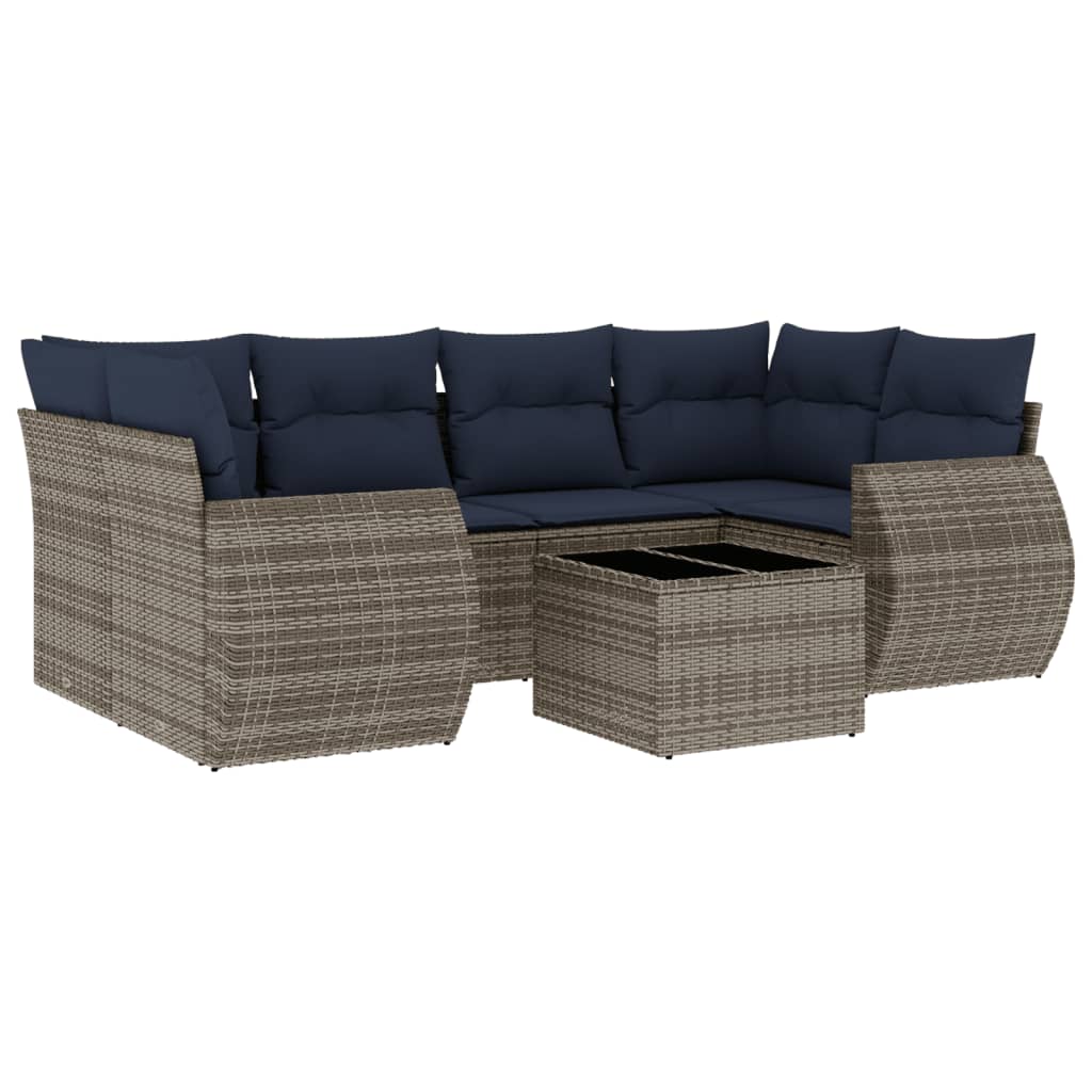 havesofasæt med 7 dele og hynder grå polyrattan