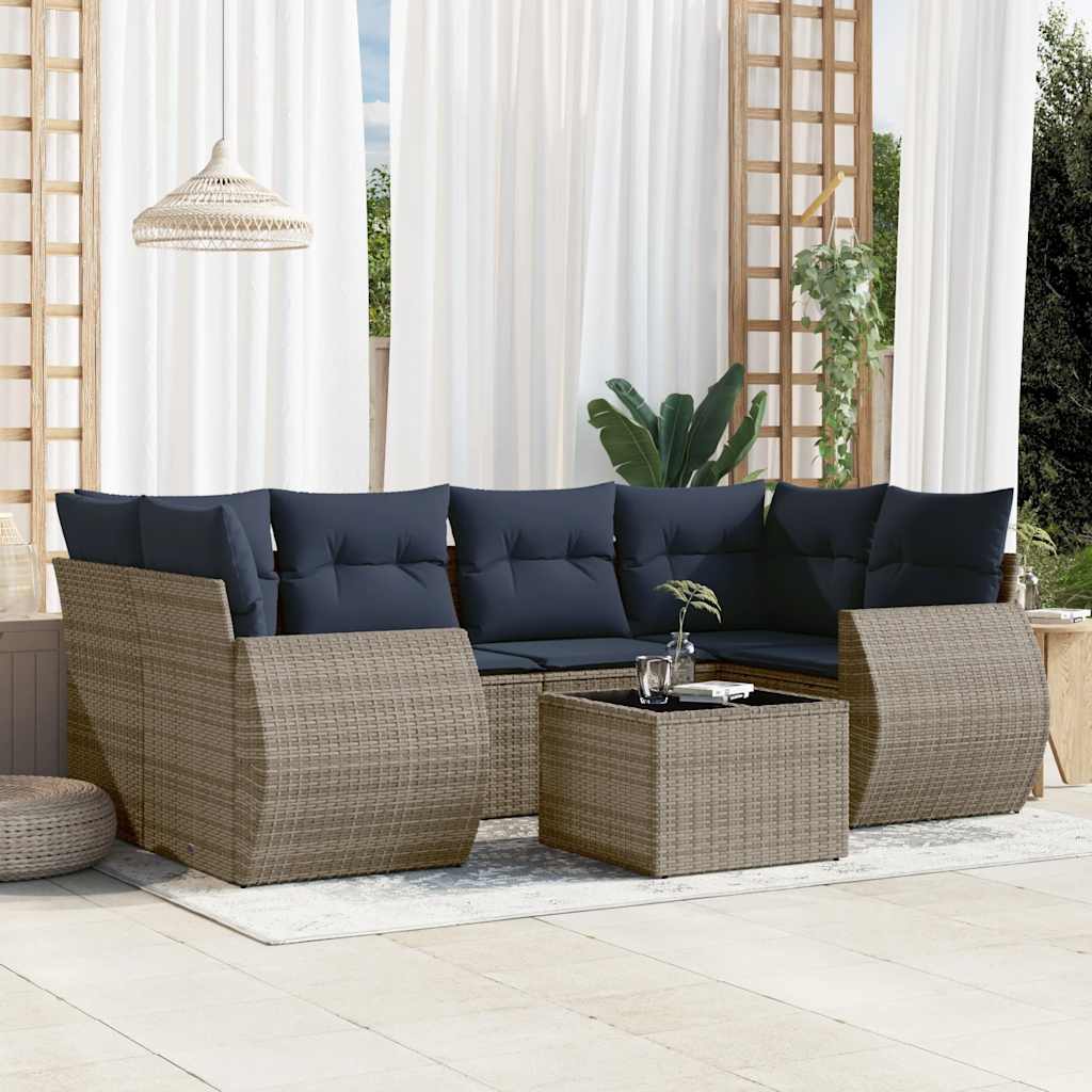 havesofasæt med 7 dele og hynder grå polyrattan