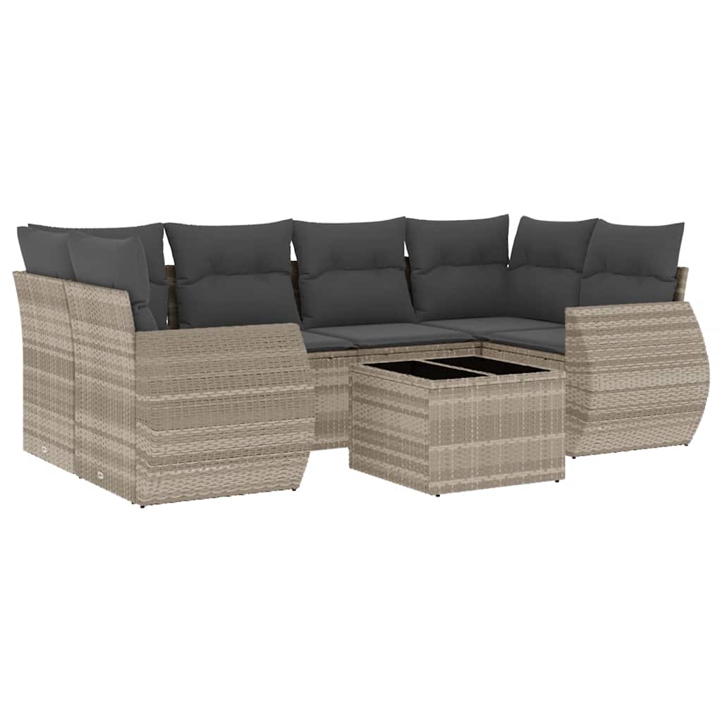 sofasæt til haven 7 dele med hynder polyrattan lysegrå