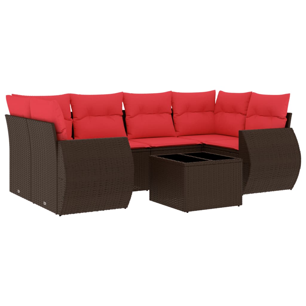havesofasæt med 7 hynder brun polyrattan