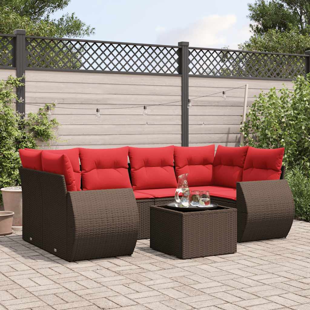 havesofasæt med 7 hynder brun polyrattan