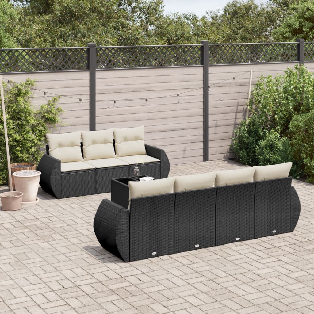 sofasæt til haven 8 dele med hynder polyrattan sort