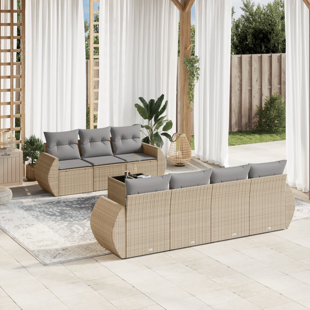sofasæt til haven 8 dele med hynder polyrattan beige