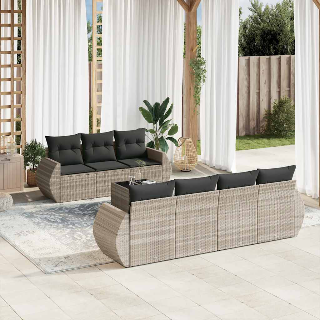 sofasæt til haven 8 dele med hynder polyrattan lysegrå