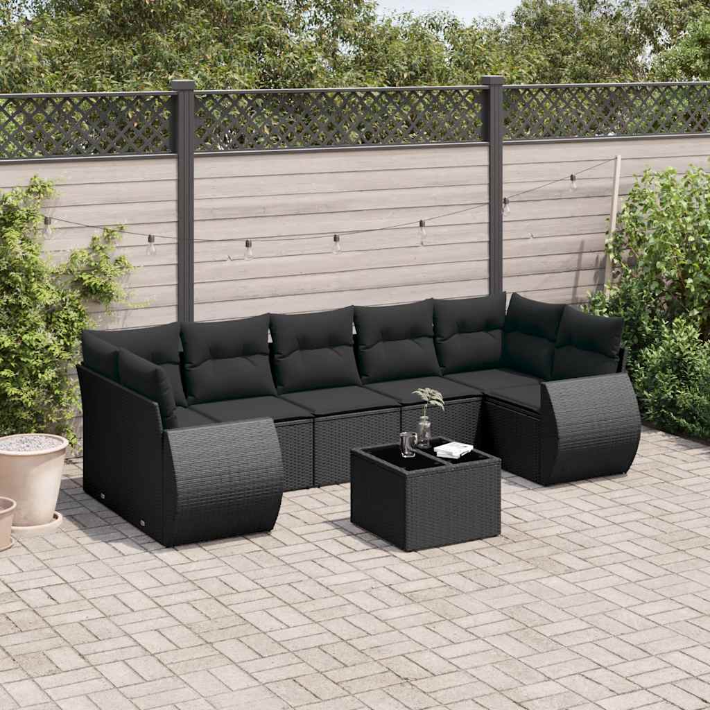 sofasæt til haven 8 dele med hynder polyrattan sort