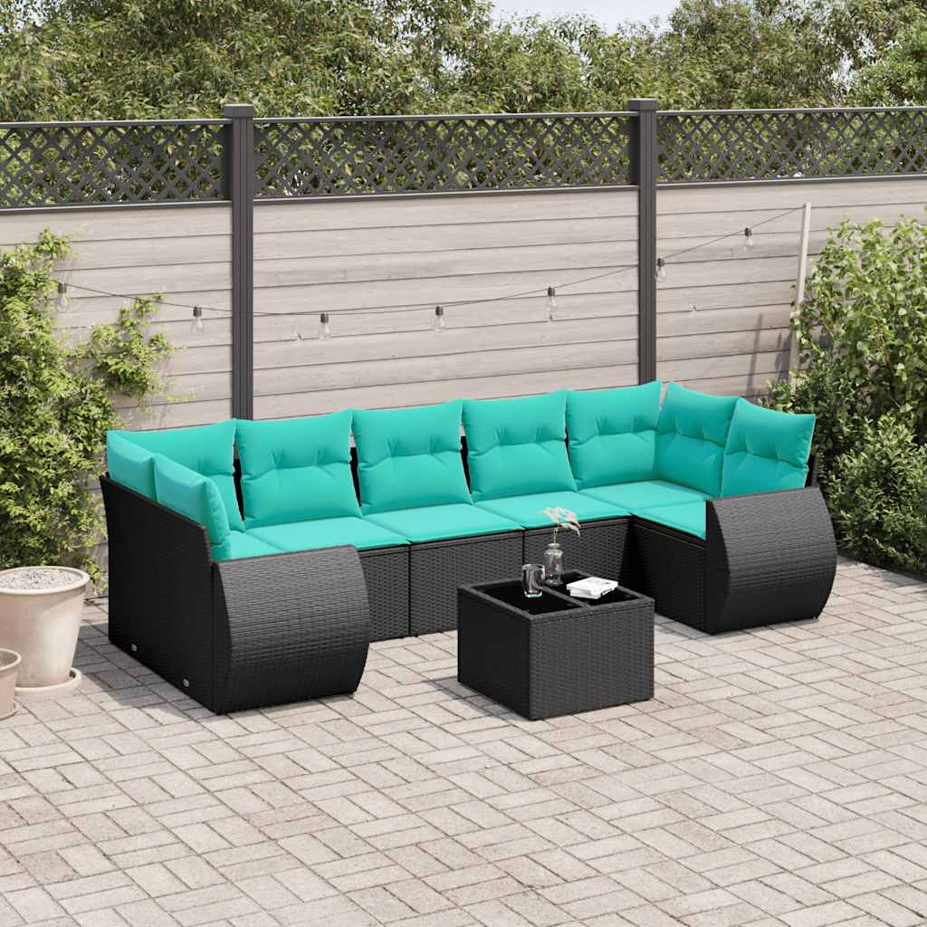 8-delt havesofasæt med hynder sort polyrattan