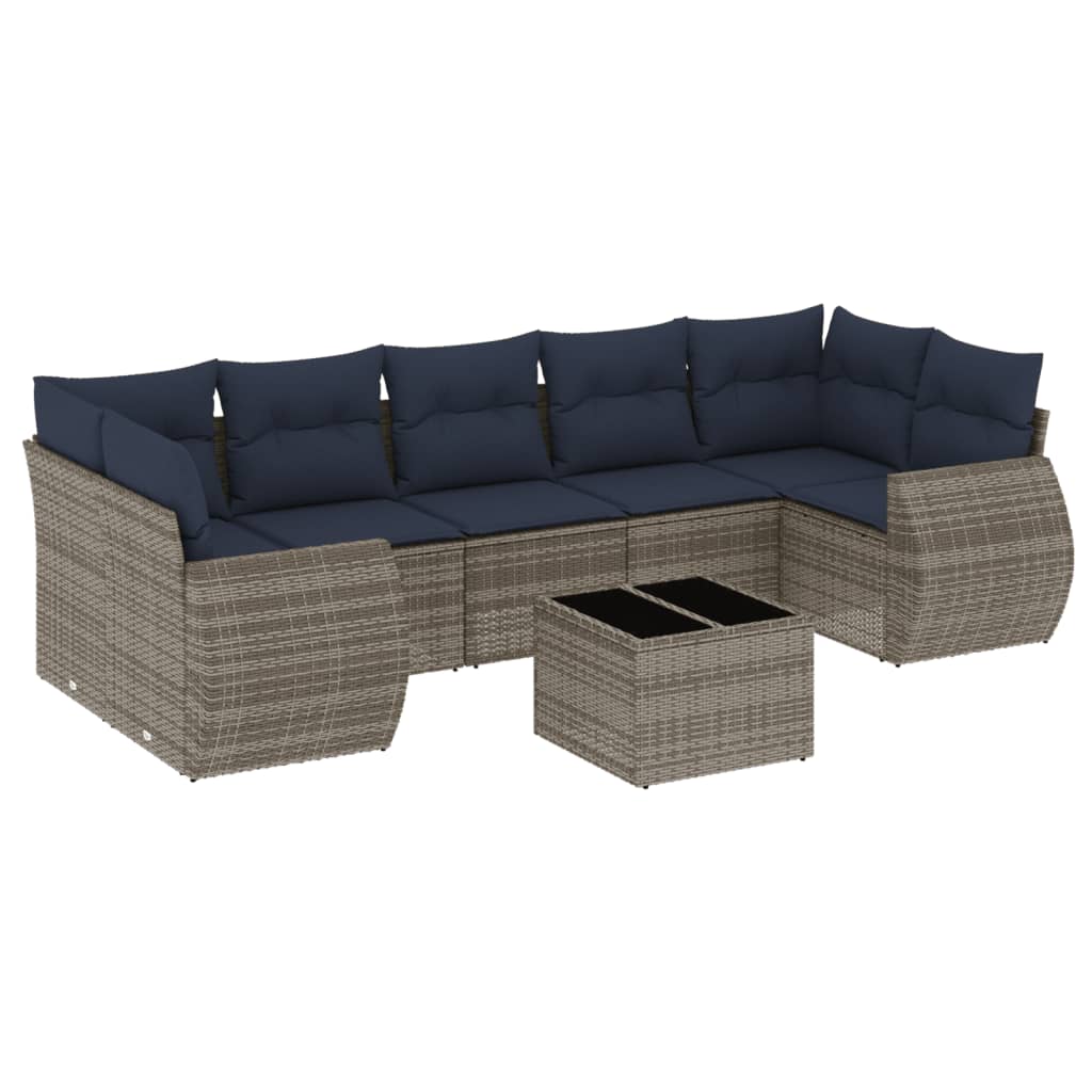 havesofasæt med 8 hynder grå polyrattan