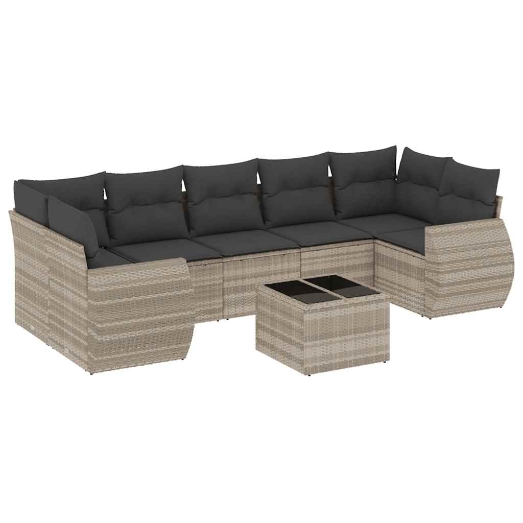 sofasæt til haven 8 dele med hynder polyrattan lysegrå