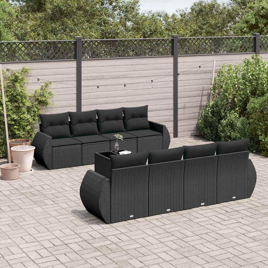 sofasæt til haven 9 dele med hynder polyrattan sort