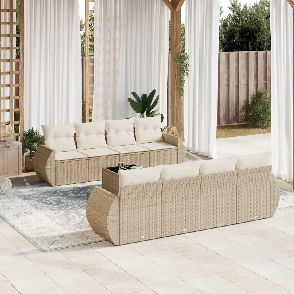 sofasæt til haven 9 dele med hynder polyrattan beige