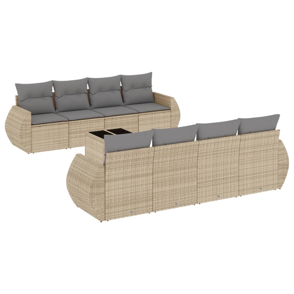 sofasæt til haven 9 dele med hynder polyrattan beige