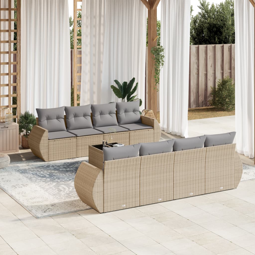 sofasæt til haven 9 dele med hynder polyrattan beige